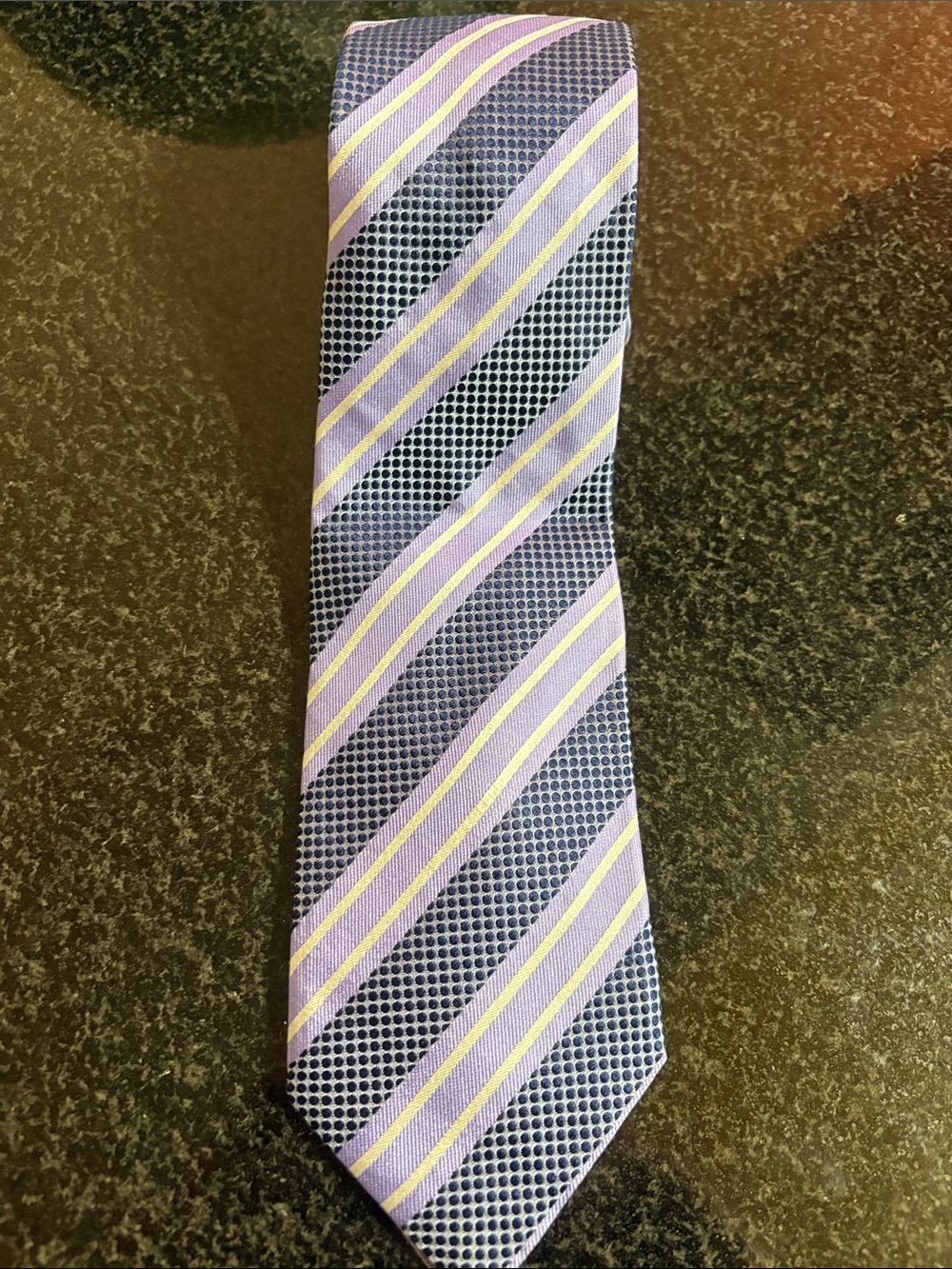 Hugo Boss - Men's Lavender and Navy Striped Silk Tie